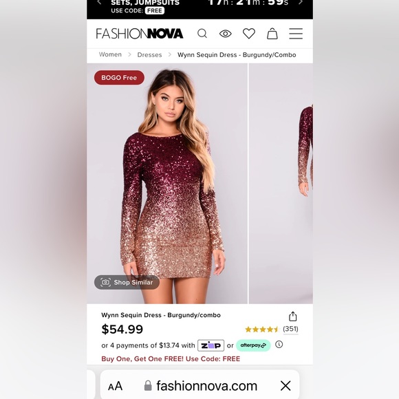 Fashion NOVA Wynn Sequin Dress Burgundy/combo rose gold ombré Size L - Picture 3 of 10